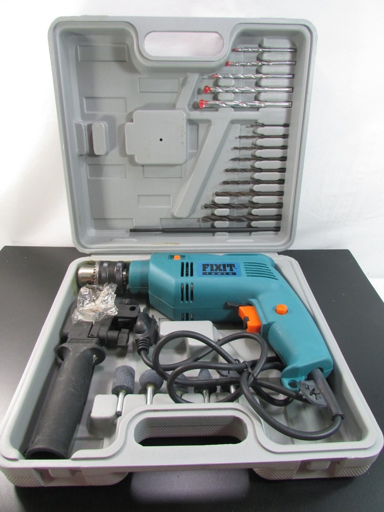 Fixit Fix it Tools Electric Corded Power Impact Drill Model 13 W/ Case & Bits