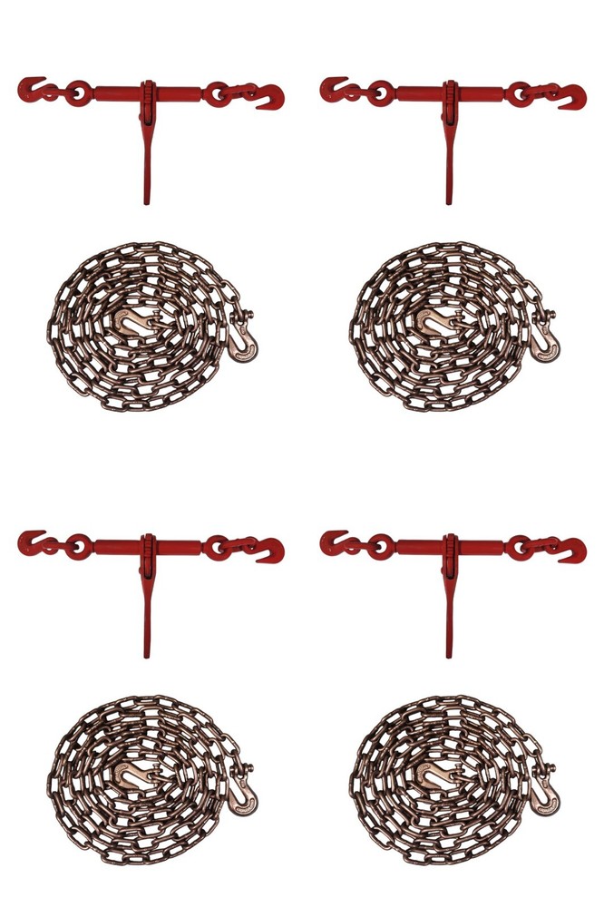 4PC  1/4" or 5/16" Ratchet Load Binder & Chain Set Equipment Tie Down Rigging