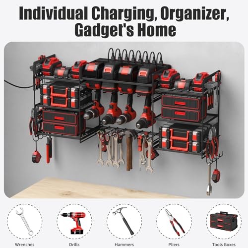 Power Tool Organizer Wall Mount, Large Tools and Battery Storage 6FT Black