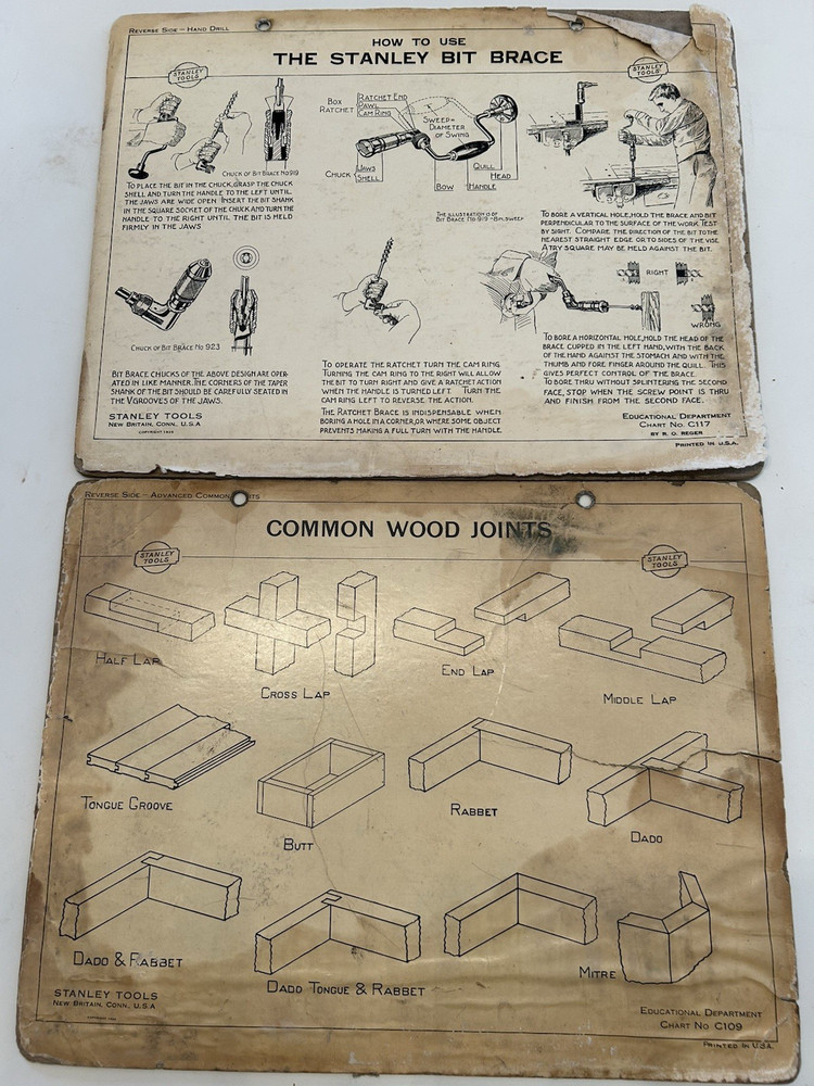 13 - RARE Stanley Tools How To Use Double Sided Pressboard Instructional Charts