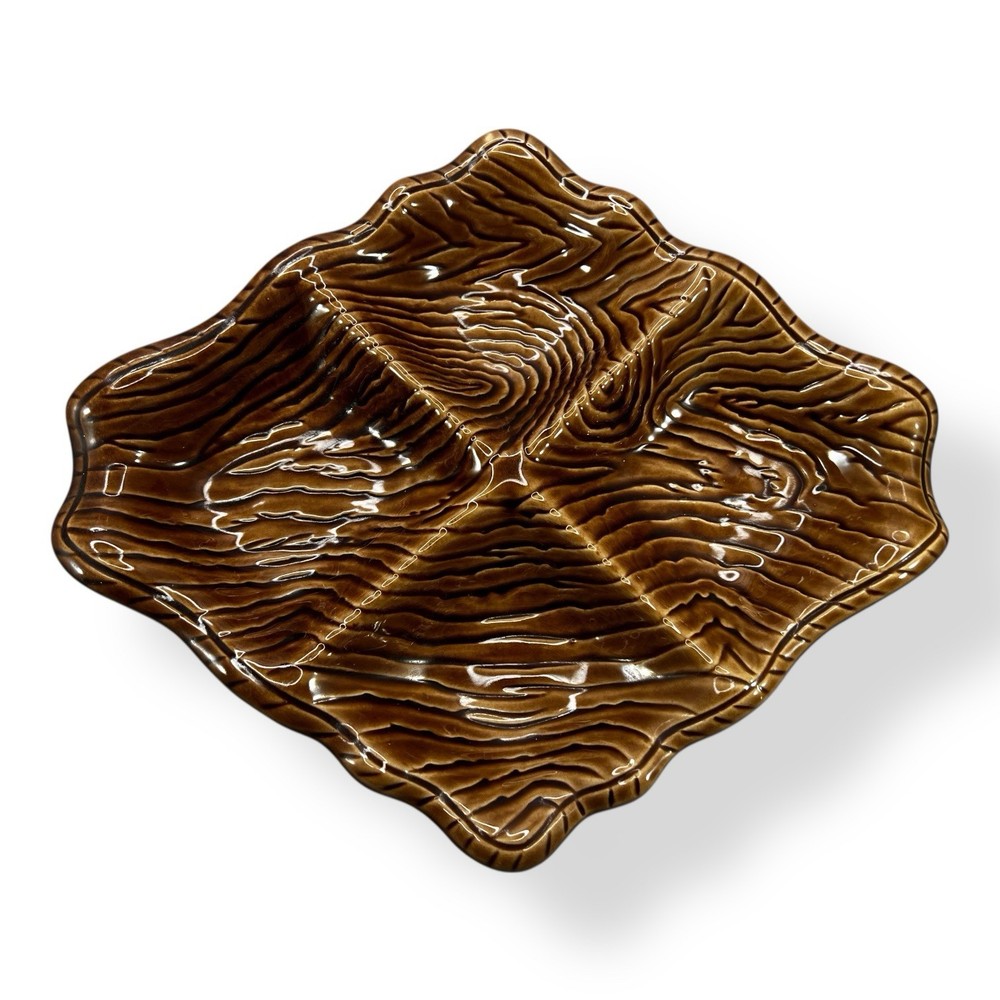 CA Pottery3552 Divided DISH Brown Tree Ring Sequoia Ware