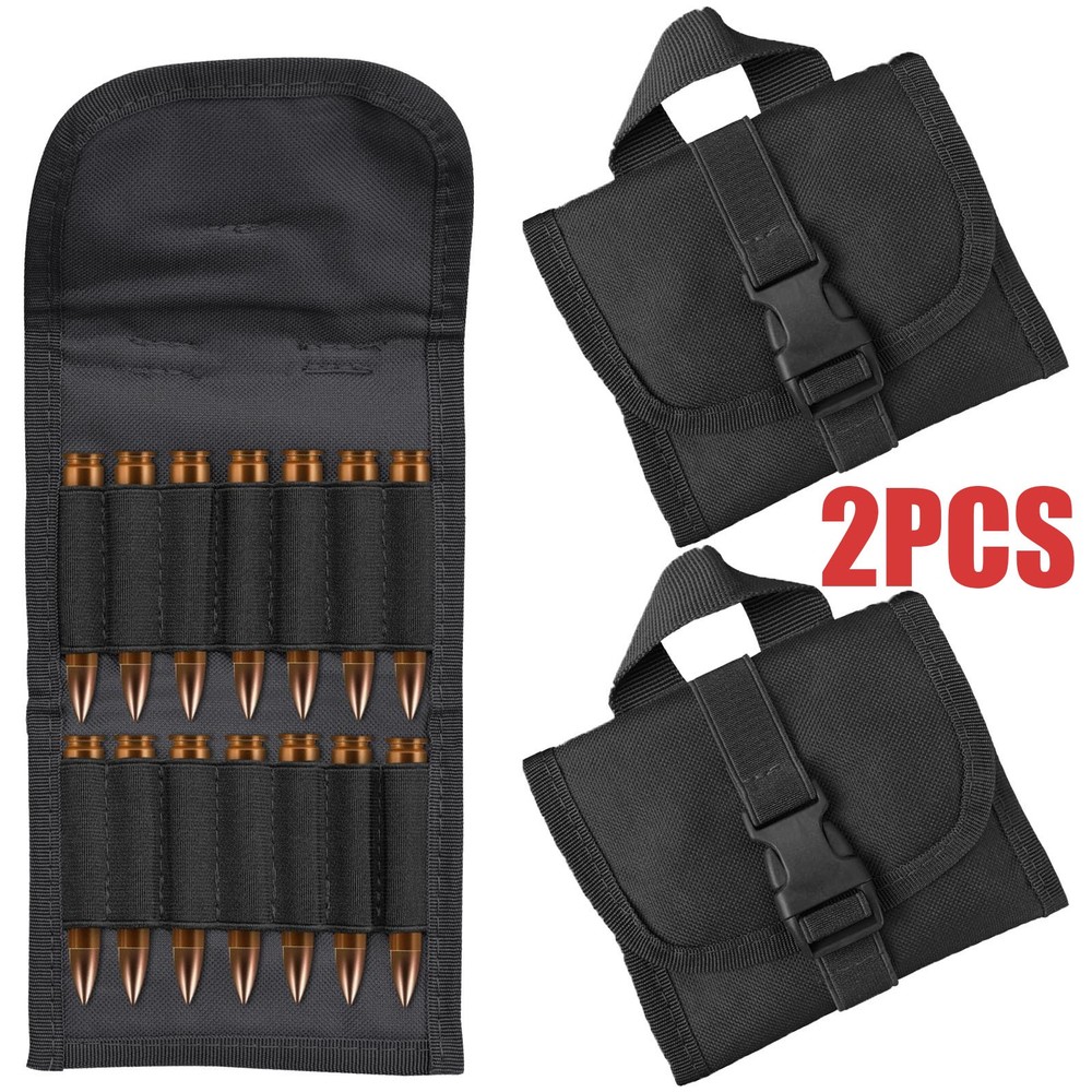 2PCS Tactical Ammo Pouch 14 Round Rifle Bullet Holder Foldable Molle Shell Pouch