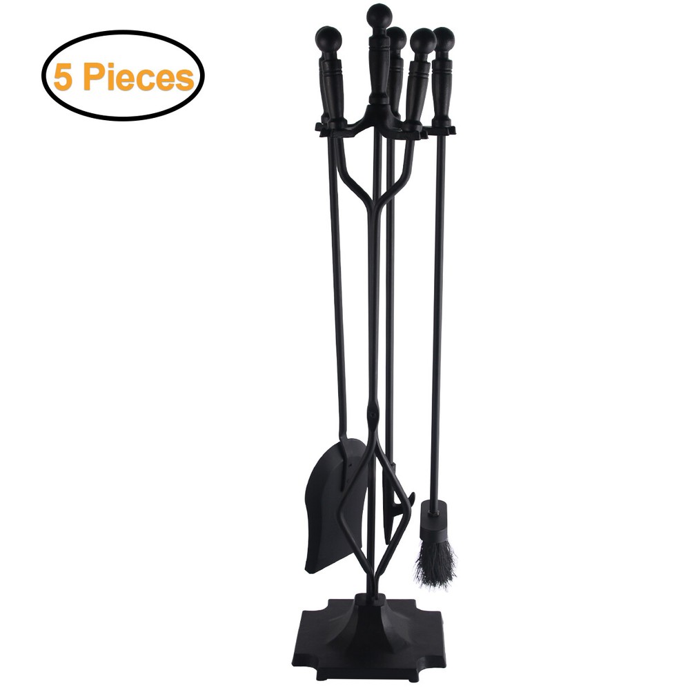 5Pcs Fireplace Tools Set Wrought Iron Fire Place Accessories Tools with Handles