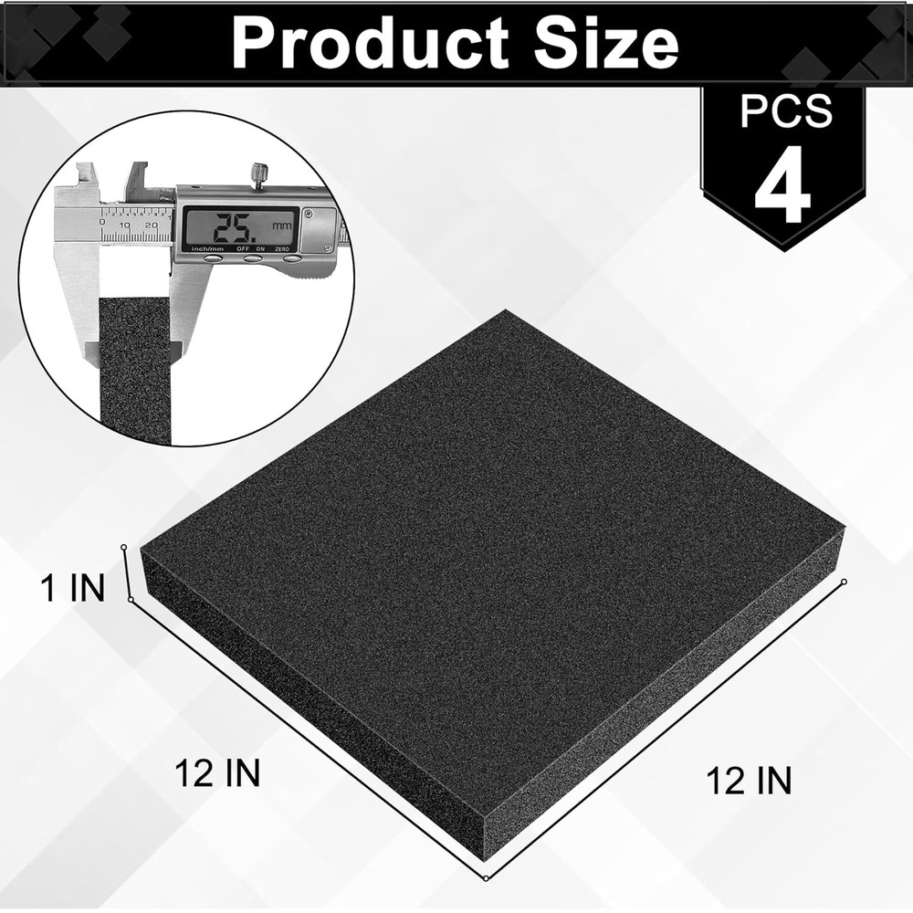 Polyurethane Foam Sheets, 4P 12 X 12 X 1 Inch Cuttable Tool Box Case Foam Insert