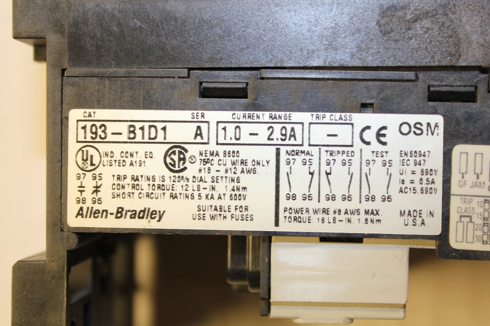 Allen Bradley Overload Relay 193-B1D1