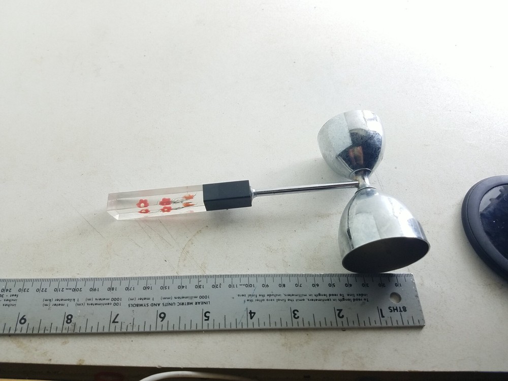 Vintage Jigger With Lucite Handle Embedded Flowers