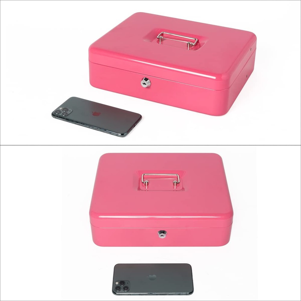 Cash Box with Key Lock，Lock Box Safe Storage Security Locker with Security Ca...
