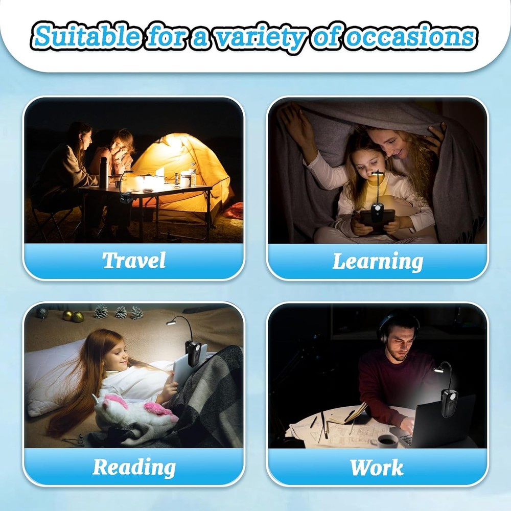 Flexible Rechargeable LED Book Light With 3 Light Modes Easy Clip Reading Lamp