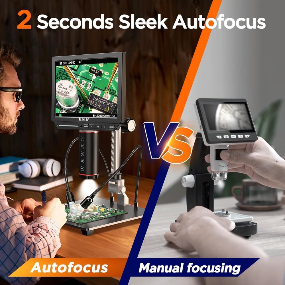 Elikliv 2s Fast Focus TOF Sensor Microscope AF Refocus 4K UHD Tri-Screen Output