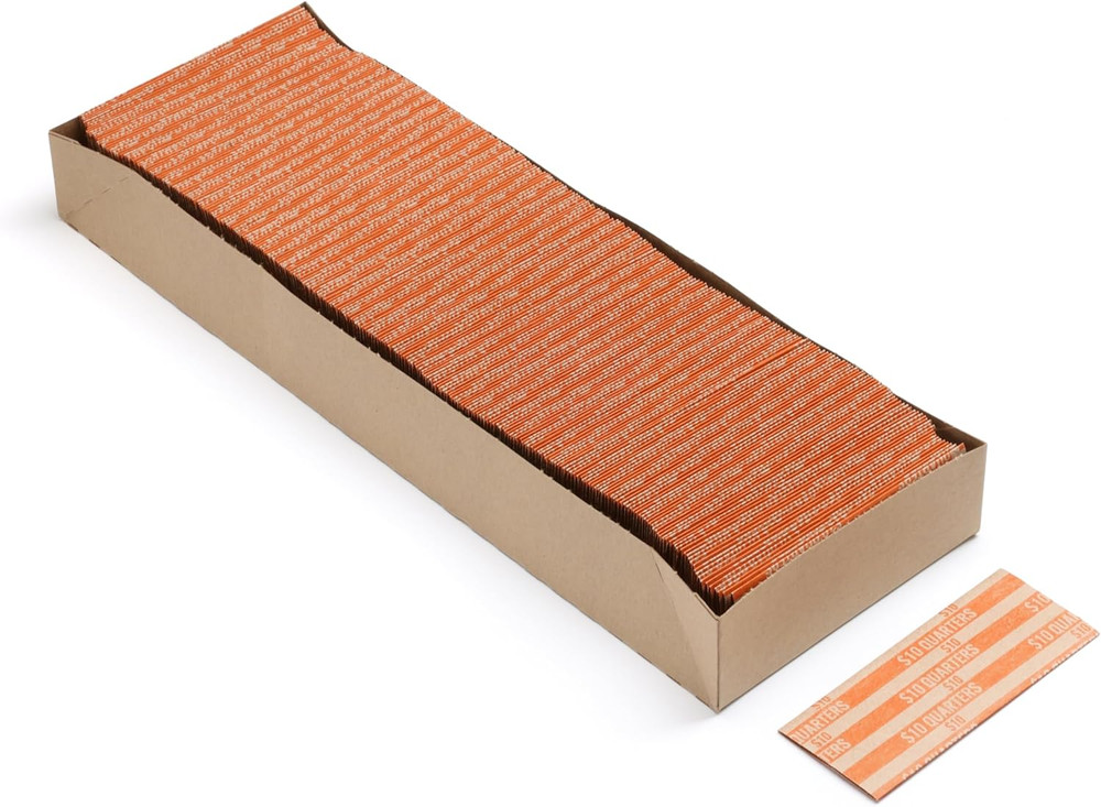 Flat Coin Wrapper, Quarter Rolls $10 Orange (250 Pcs)