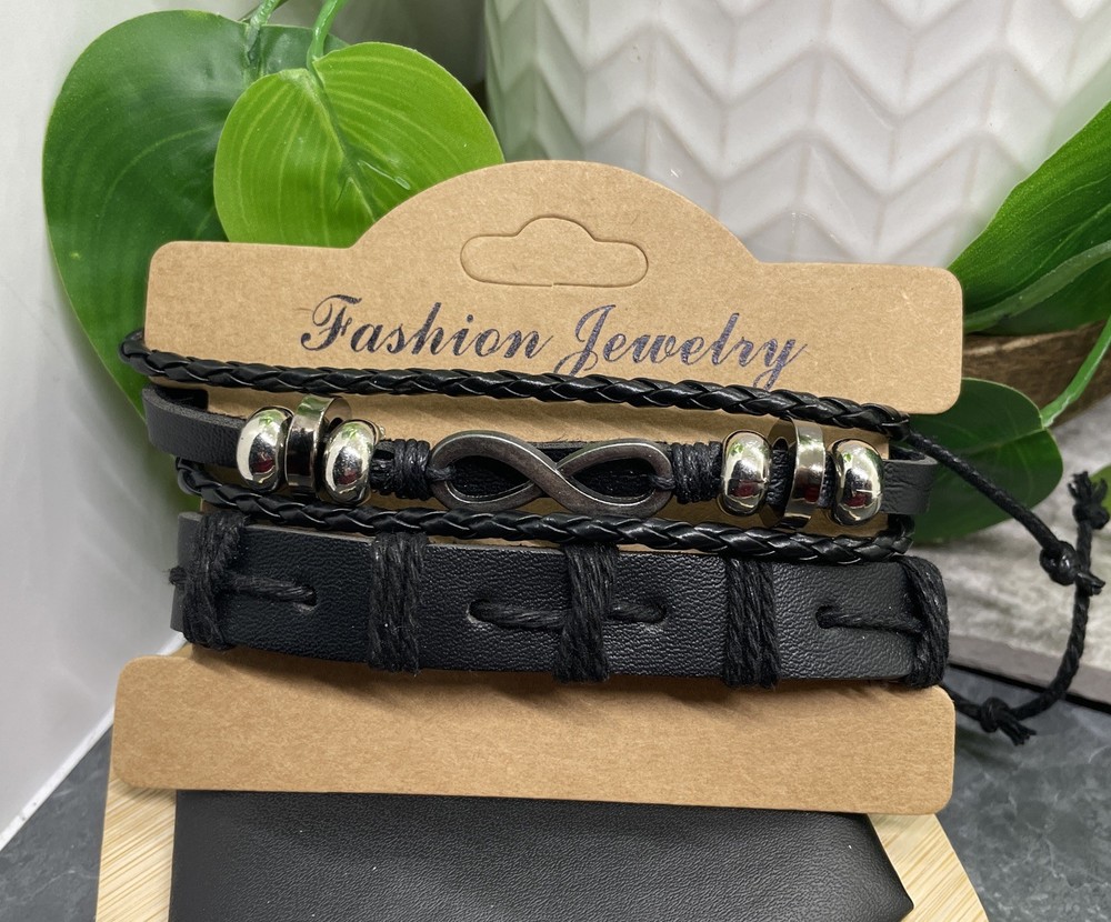 2 PC Leather Bracelet Set Stackable Adjustable Tie New Free Ship B7505