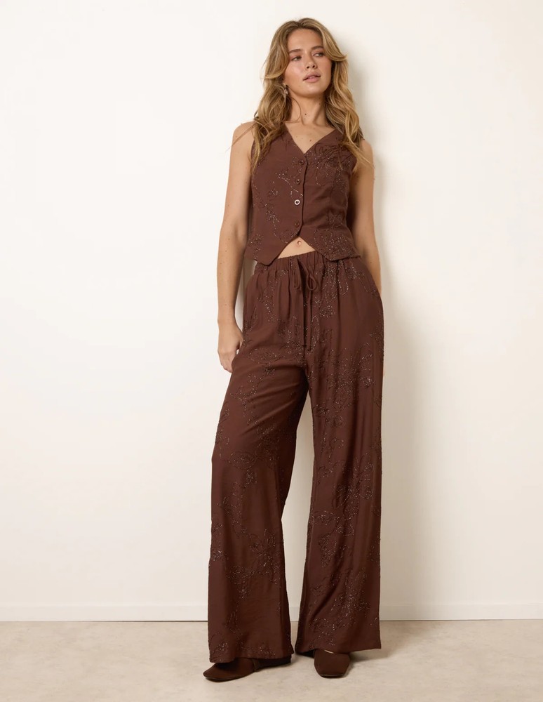 Blue Vanilla Womens Embroidered Pattern Co-Ord Set