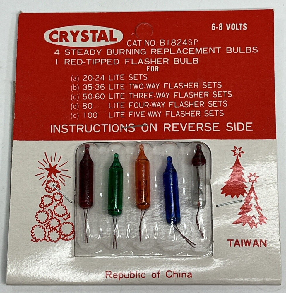 Crystal Christmas Tree Lights Multicolor Push-In Bulbs 6-8 V Replacement NOS