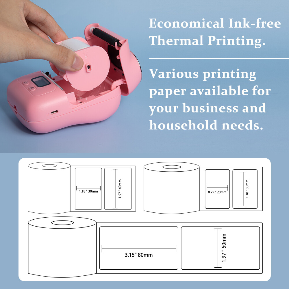 Portable Barcode Printer Wireless Pocket Thermal Printer Label Receipt Printer