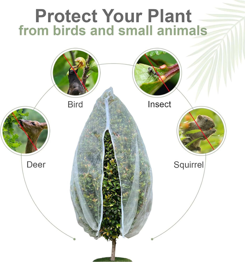 Fruit Tree Netting Cover with Zipper & Drawstring, 2 Packs 4ft x 4ft Insect Bird