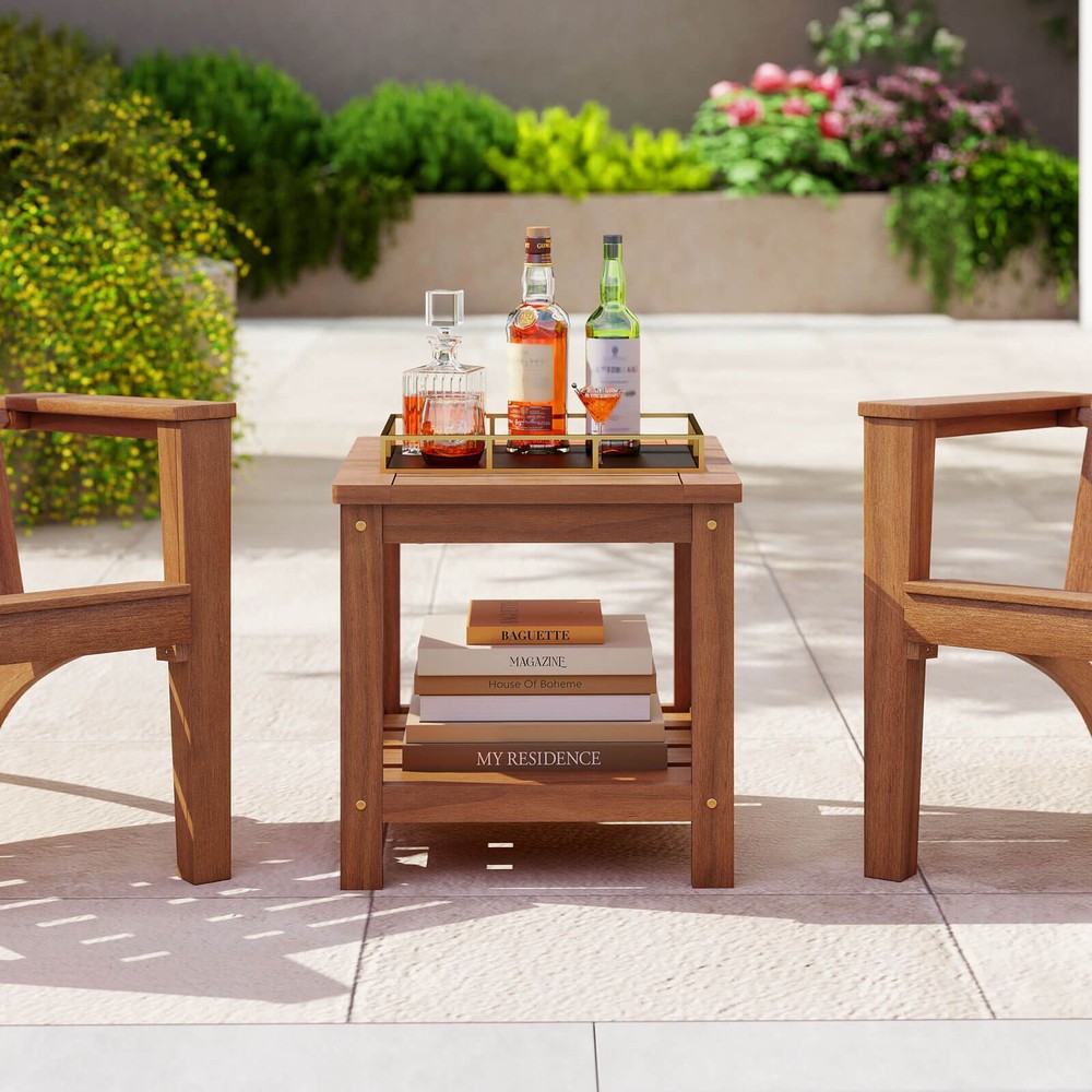 2-Tier Adirondack Side Table w/ Slatted Tabletop Storage Shelf for Garden