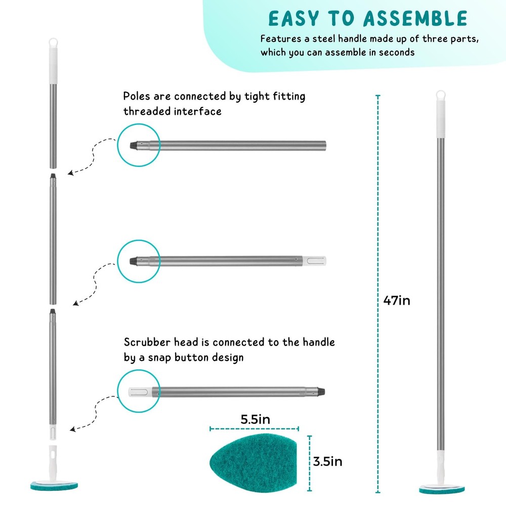 Shower Scrubber with Long Handle, 47'' handle, Green