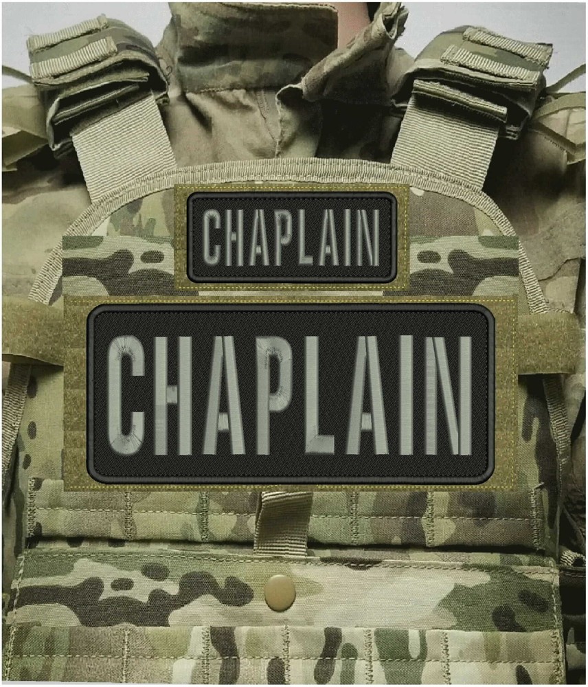 CHAPLAIN embroidery patch 4x10 and 2x5 hook on back GREY