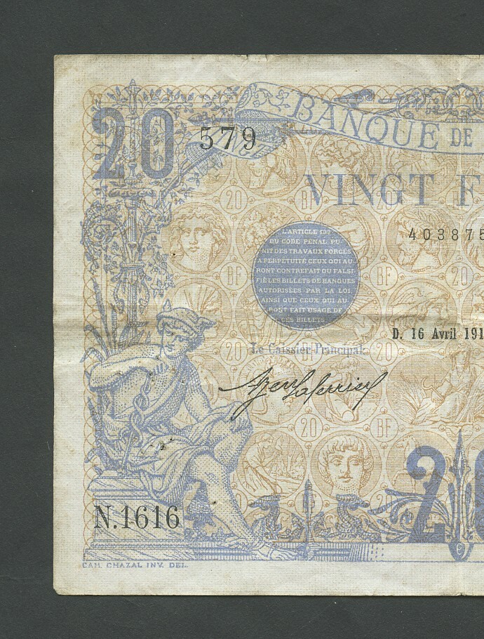 FRANCE 20 francs 1912 Krause 68b Banknotes