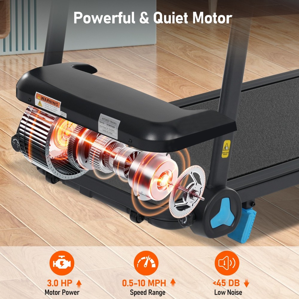 Foldable Treadmill 8% Incline 3.0HP 10MPH Type C & USB Charge Bluetooth Speaker