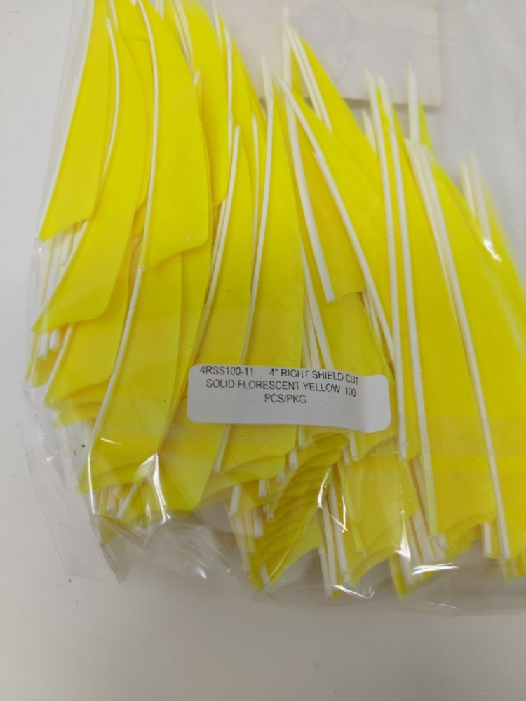 100 Bullseye Archery Feathers 4" Right Wing: Shield Solid Fluorescent Yellow