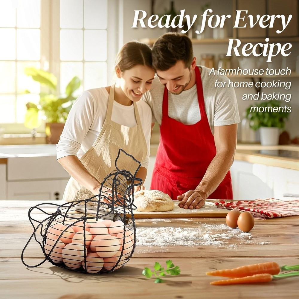 Chicken Egg Holder Black Rectangular Wire Basket with Handle for Eggs Fruits