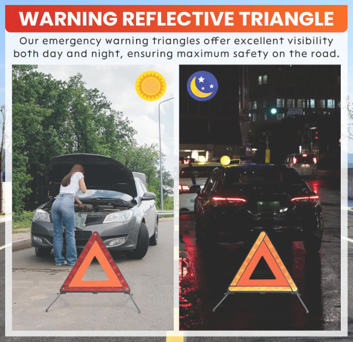 3 Pack Reflective Warning Triangles, Foldable Roadside Emergency Safety Kit