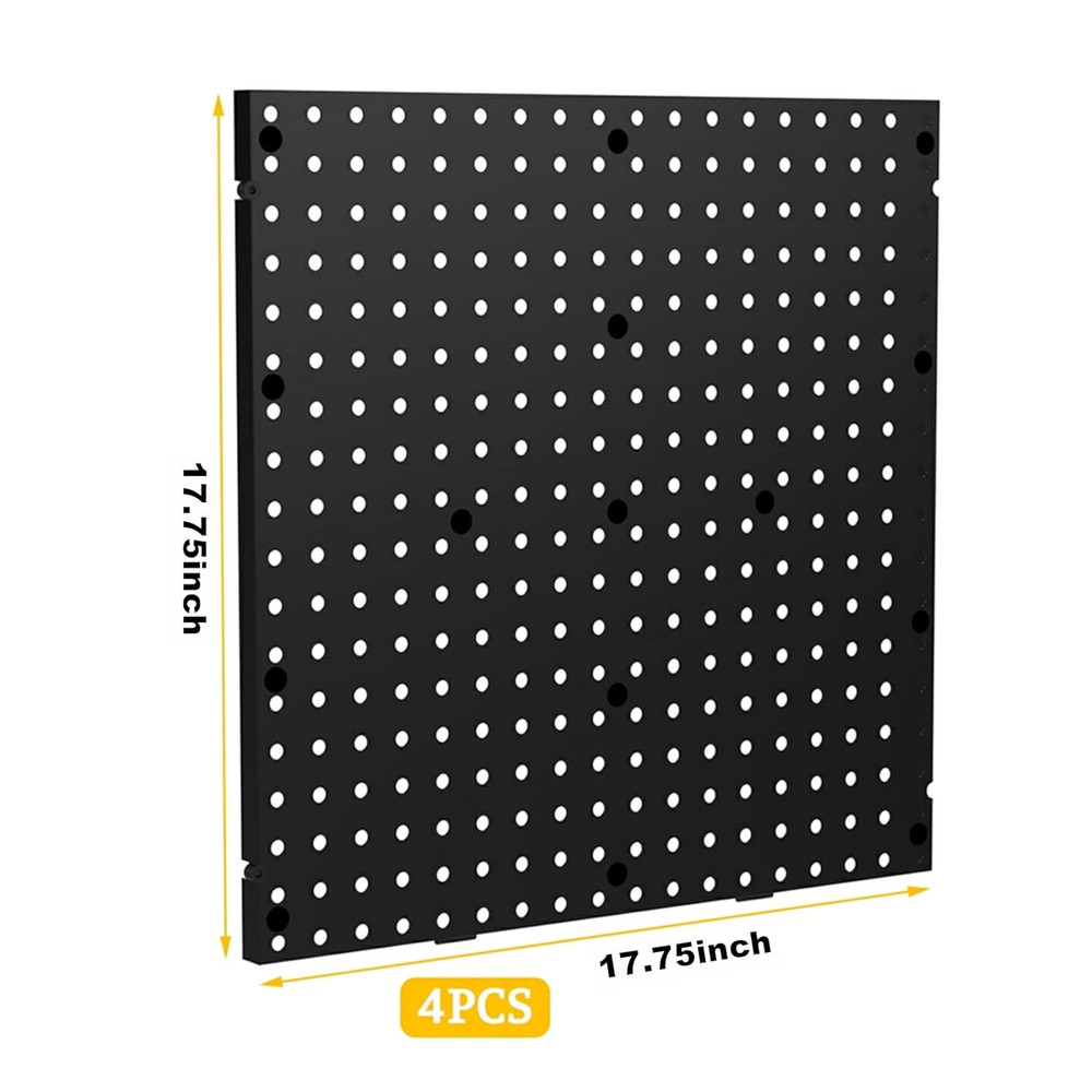 4-Pack 17.75" Black Plastic Pegboard Panels for Garage Tool Organization