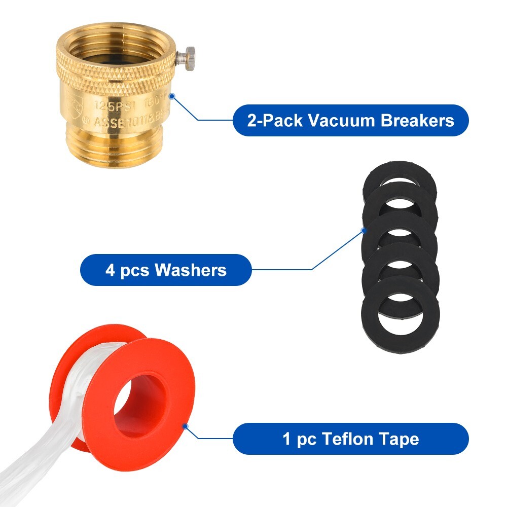 2 PCS 3/4" Anti Siphon Vacuum Breakers Backflow Preventer With Tape, 4 Washers