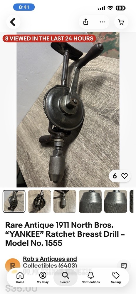 Dunlap Vintage Hand Crank Drill Piston Grip Style Auger Drill