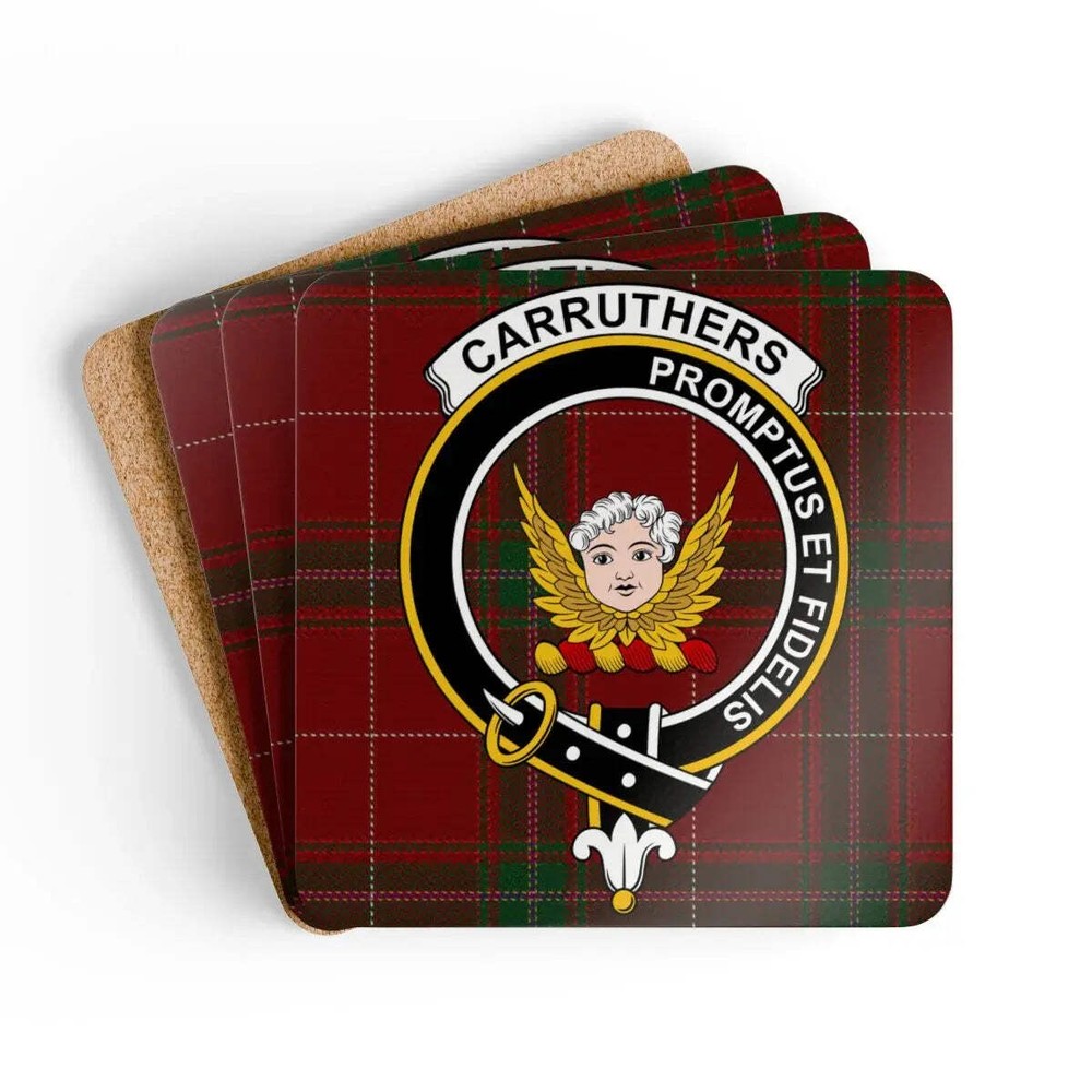 Carruthers Crest Scottish Tartan Coaster Set