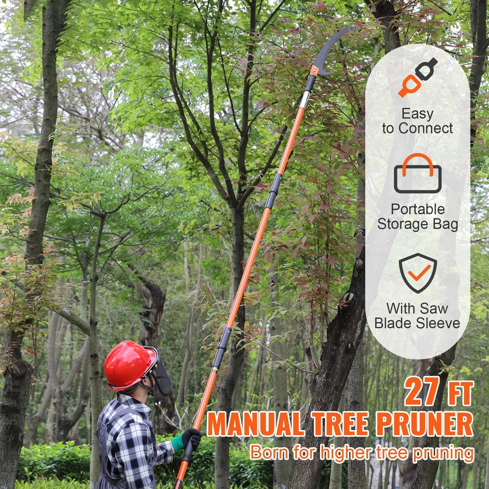 Manual Pole Saw Extendable Tree Pruner Sharp Steel Blade for Branches Trimming