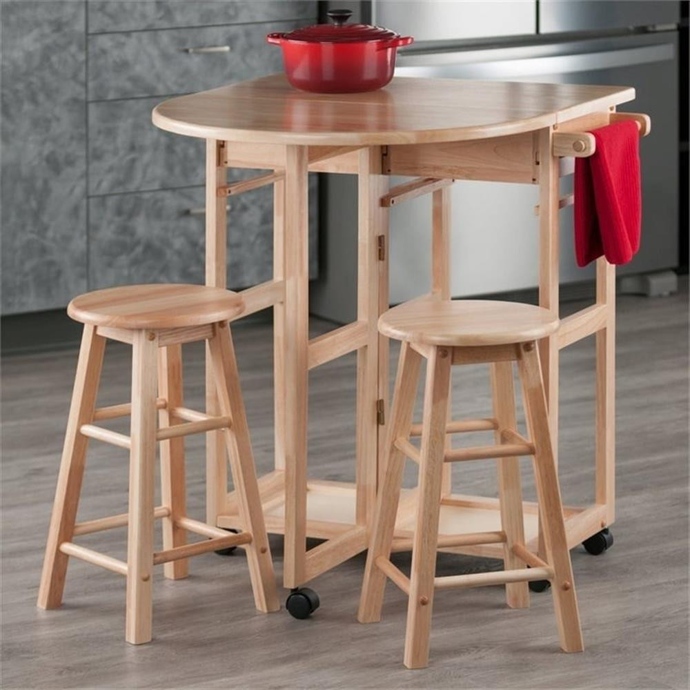 Pemberly Row 3-Piece Solid Wood Mobile Breakfast Dinette Set in Natural