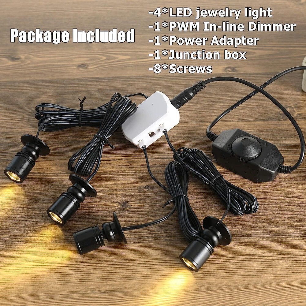 4Pack Dimmable LED Mini Spotlight for Display Cabinet Showcase 3000k Warm White
