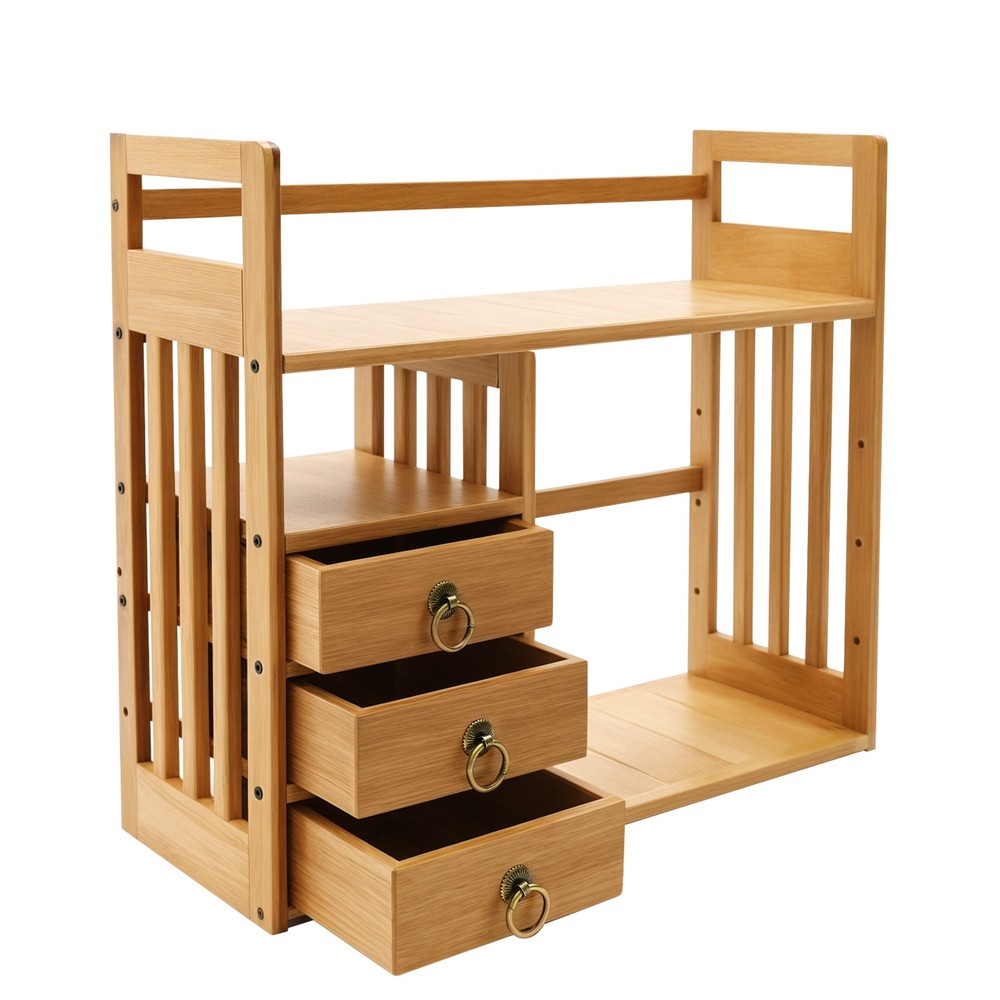 Desk Bookshelf Bamboo Small Expandable Desktop Organizer Table Top Bookcase!