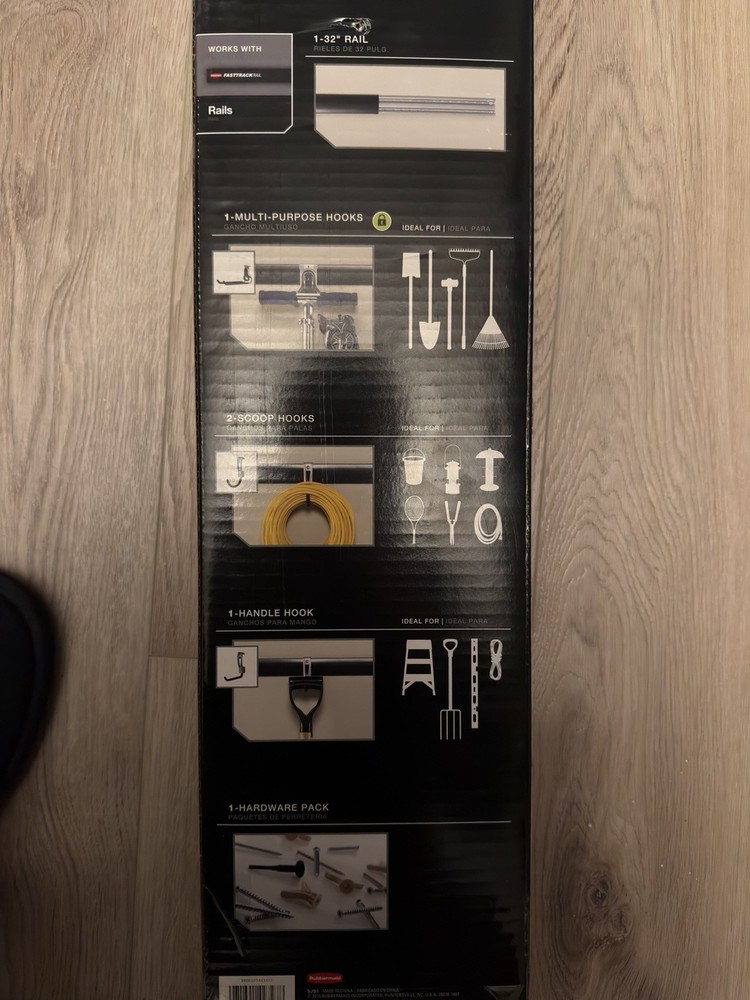 Rubbermaid Fasttrack Rail 5 Piece Kit 32" for Multi-Purpose Scoops, Handle Hooks