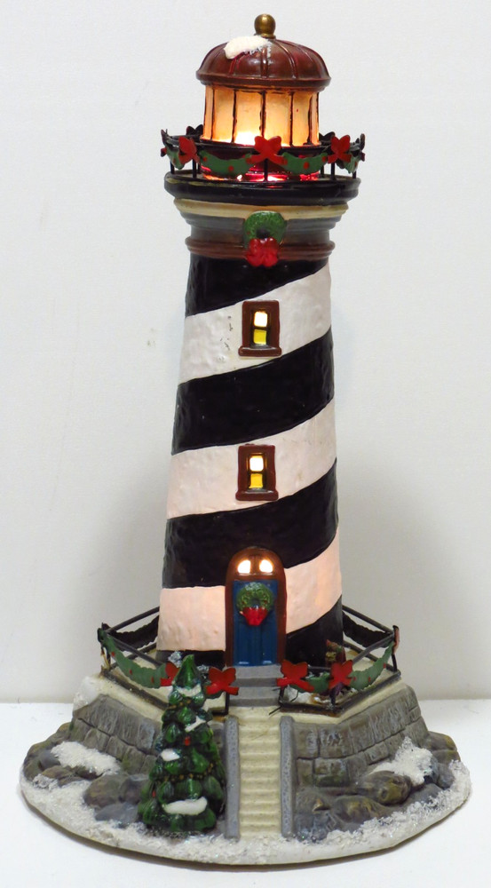Lighthouse Lamp St. Nicholas Square Illuminated Blinking 2005 Village Collection