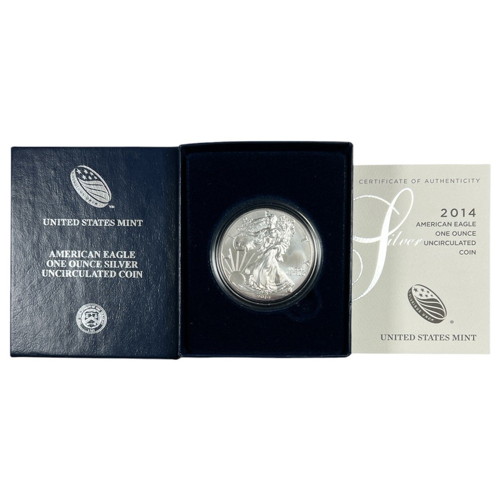 2014 Uncirculated $1 American Silver Eagle Box & COA NB129