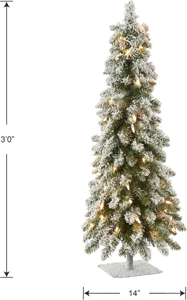 3 ft Pre-Lit Flocked Downswept Forestree Mini Artificial Christmas Tree,50 Cl...