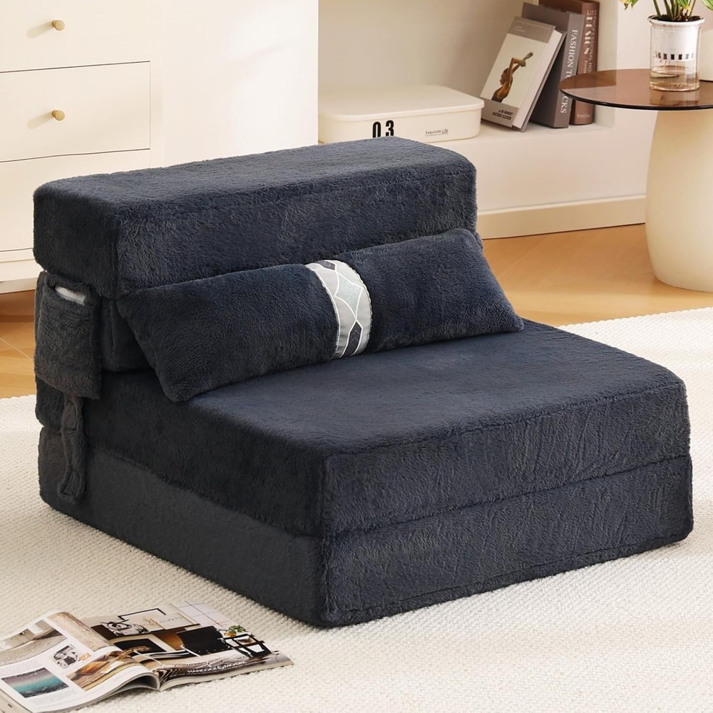 Folding Sofa Bed Couch Single Size Foldable Futon Chair W/ Pillow Folding