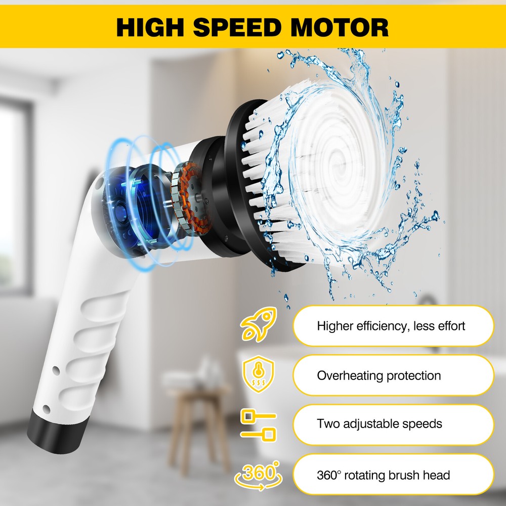 Electric Spin Scrubber, Cleaning Brush, Power Scrubber with 3 Replaceable Brush