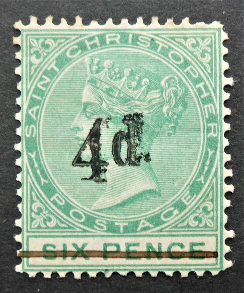 ST. CHRISTOPHER #20b MINT PARTIAL DOUBLE OVERPRINT CAT.$1800? CAN.SHIP $1.99