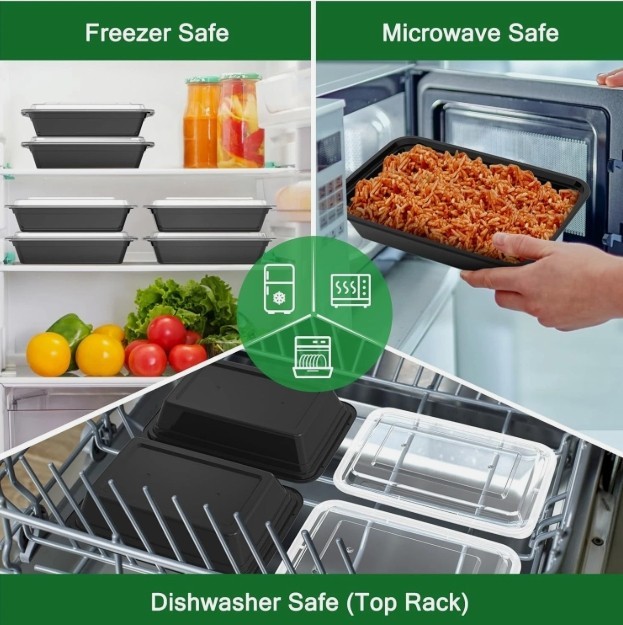 50 pack 32oz Rectangular Container Black/White To Go Box - Disposable Meal Prep