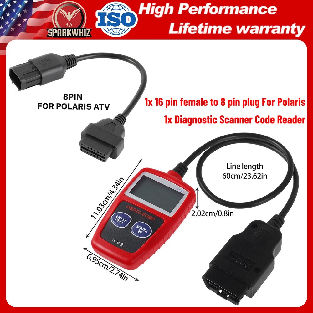 Diagnostic Code Reader Adapter OBD2 Scanner Check Engine Fault for ATV POLARIS.