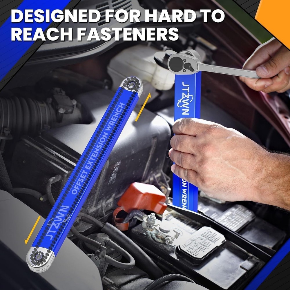 Offset Extension Wrench Set, Impact Ready Socket Wrench Extender Tool with Ve...