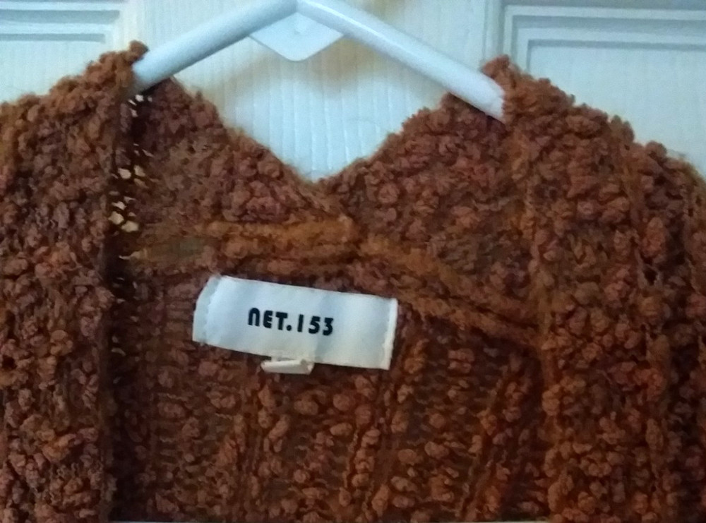 net.153 open front chunky knit brown long SWEATER (1X/2X) Super Cute!