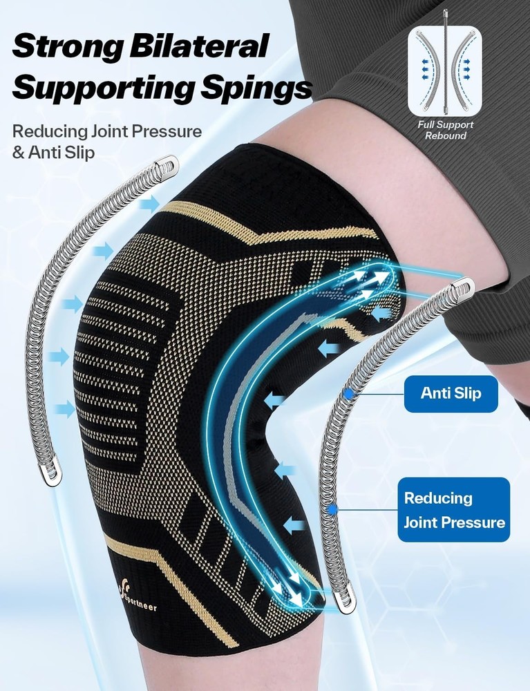 2 Pcs Sportneer Knee Brace wt Dual Side Stabilizers, Maximum Support Compression
