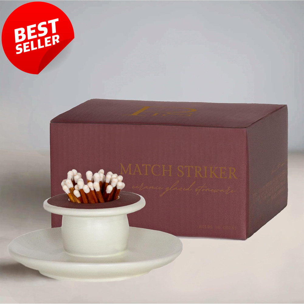 Ceramic Match Holder w/ Striker & Tray for Candle Fireplace Bathroom Decor - US