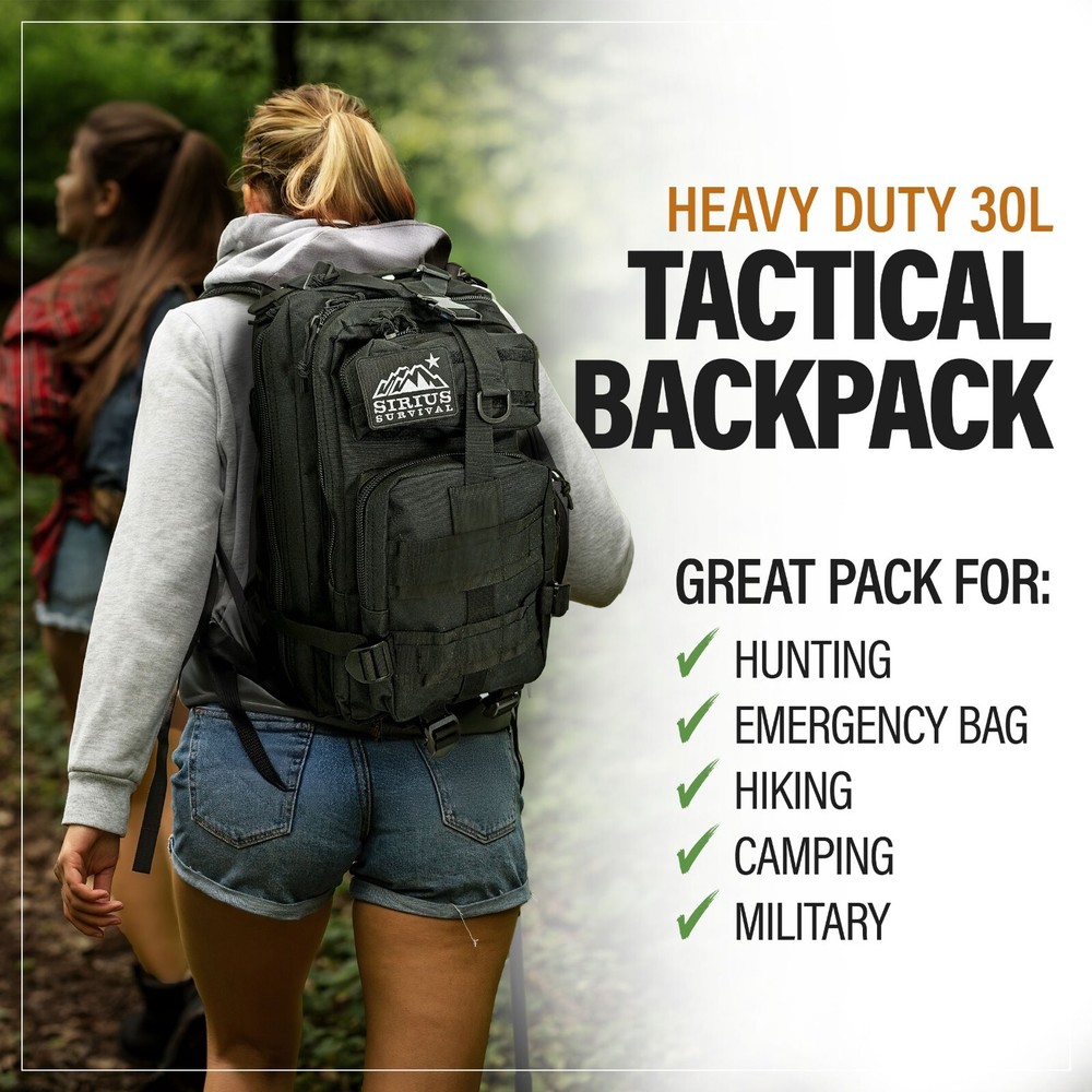 Tactical Backpack - 30L Capacity Heavy Duty 900D Polyester - Military Backpack