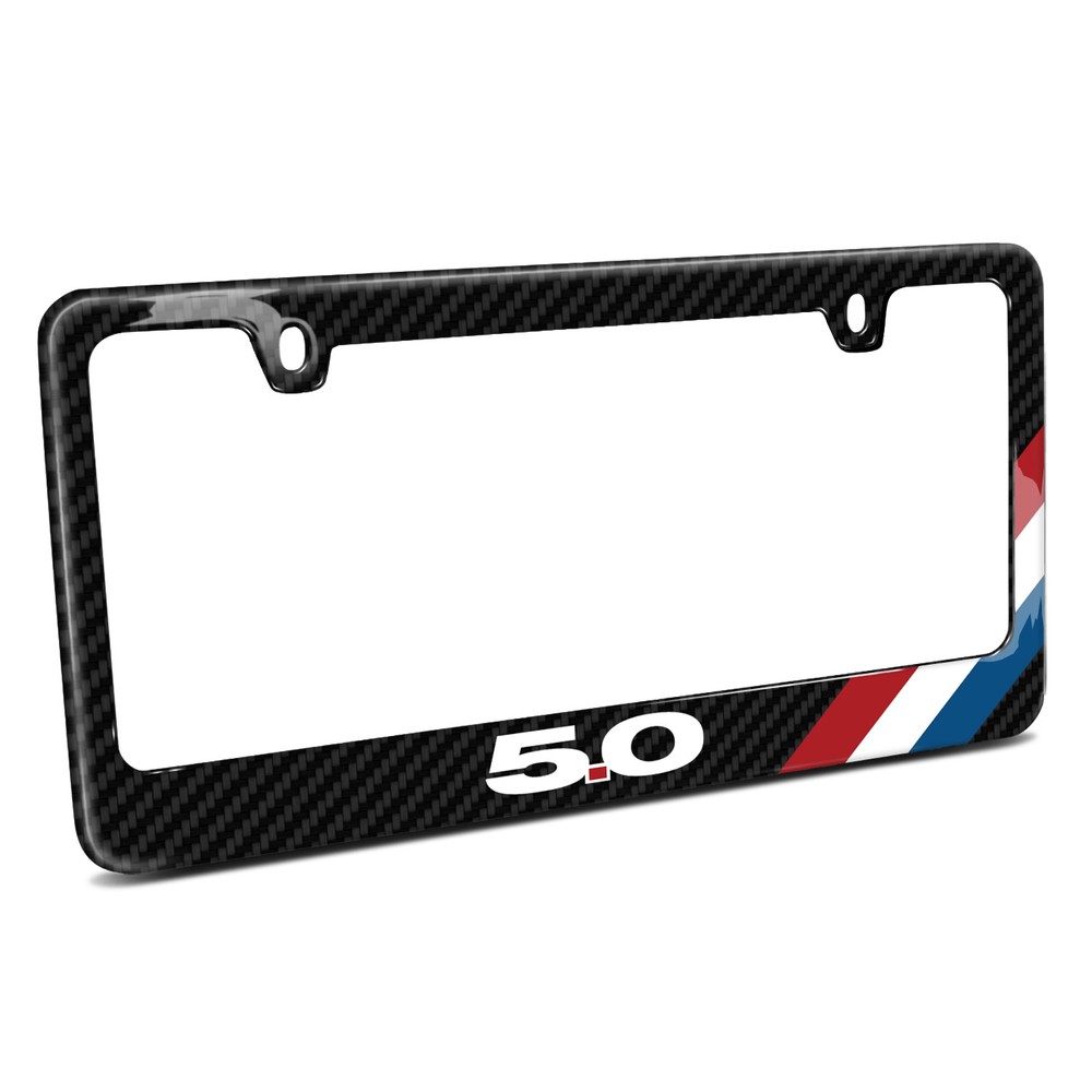 Ford Mustang 5.0 Red White Blue Stripe Black Real Carbon Fiber License Frame